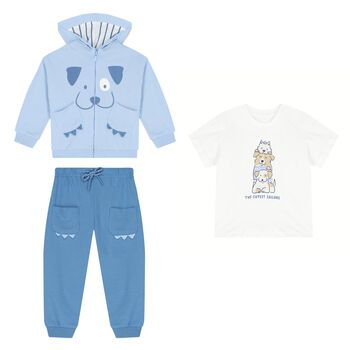 Younger Boys Blue & White Puppy Tracksuit Set