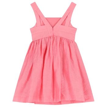 Girls Pink Flower Linen Dress