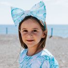 Girls Blue Pearl Bow Headband, 1, hi-res