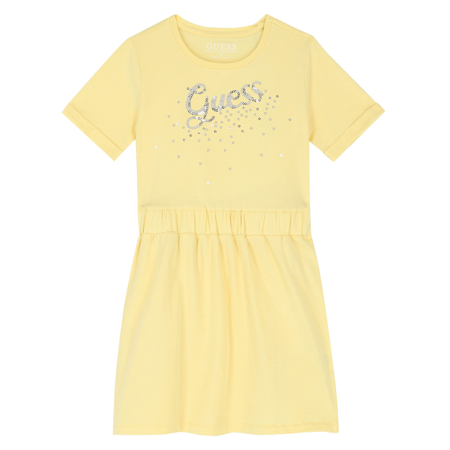 Guess Girls Yellow Logo Sequin Dress Junior Couture QA