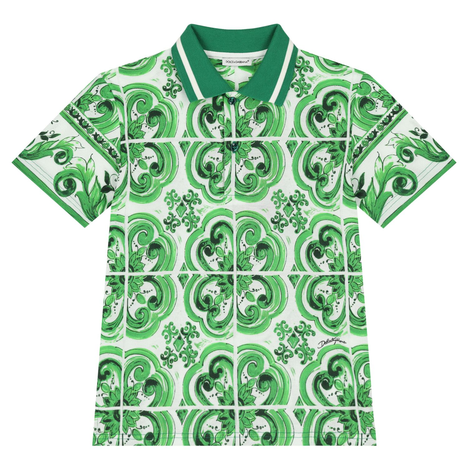 Boys Green & White Majolica Polo Shirt, 1, hi-res