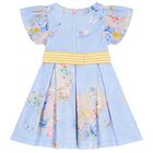 Girls Blue Floral & Bow Dress, 1, hi-res