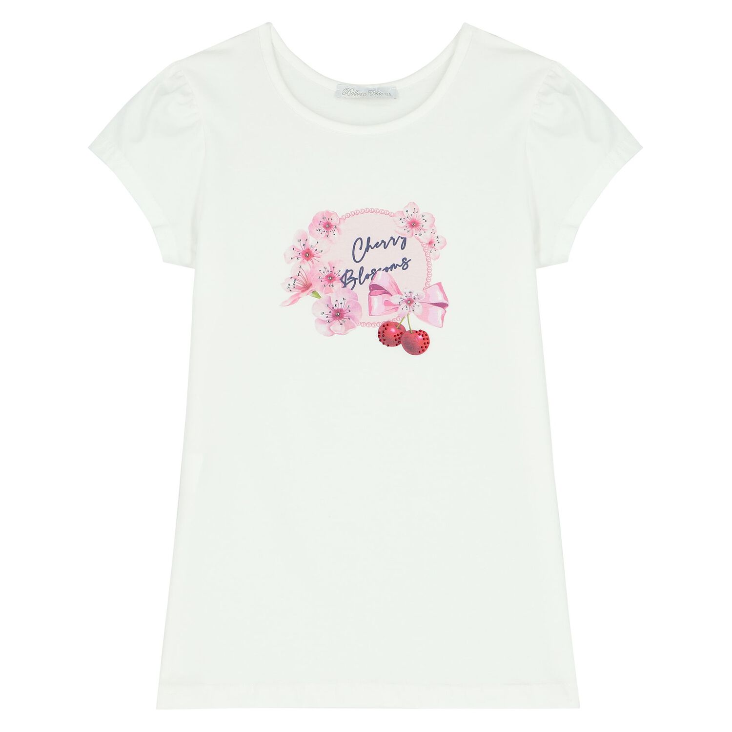 Girls White Floral & Cherry T-Shirt, 1, hi-res