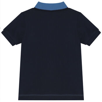 Boys Blue & Navy Blue Logo Polo Shirt