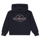 Girls Navy Logo Hooded Top, 1, hi-res
