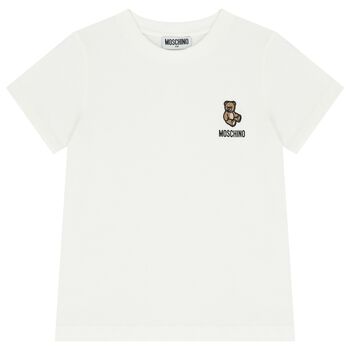 تي شيرت بشعار الدب تيدي باللون الأبيض