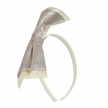 Girls Gold & White Bow Headband