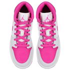 Girls White, Grey & Pink Air Jordan 1 Mid Trainers, 1, hi-res