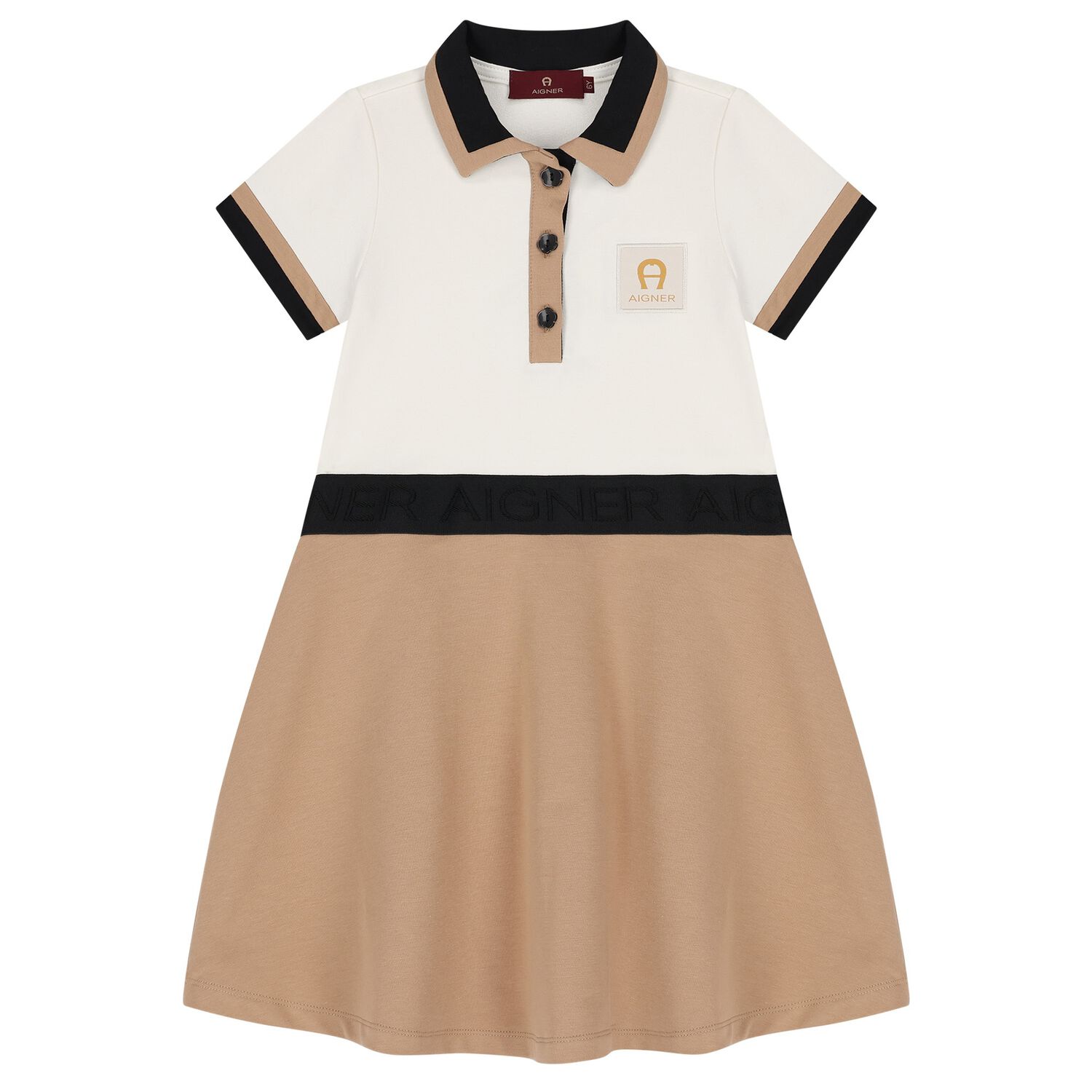 Girls Ivory & Beige Logo Polo Dress, 1, hi-res image number null