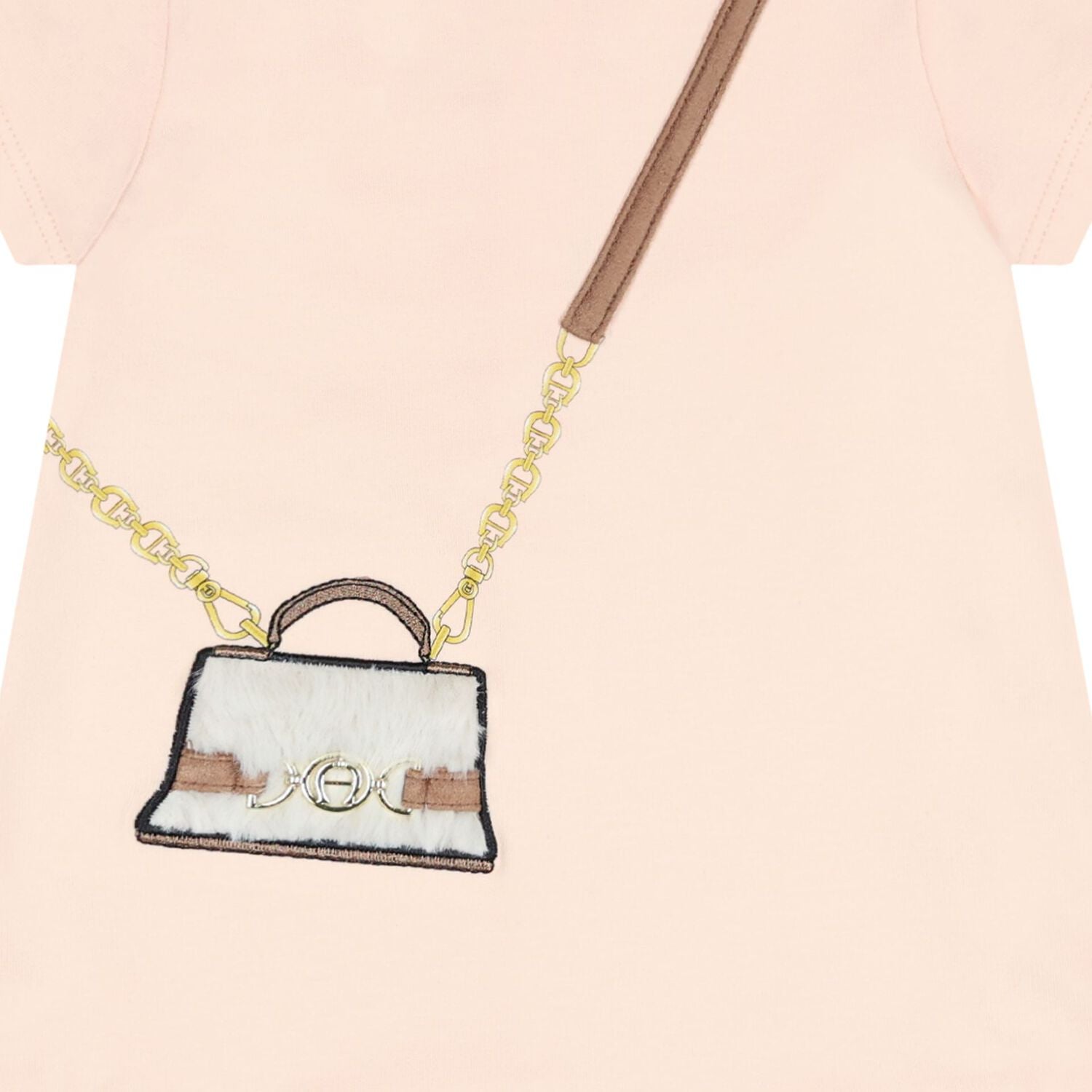 Younger Girls Pink Faux Fur Bag Logo Dress, 1, hi-res