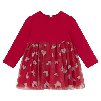 Younger Girls Red Heart Tulle Dress