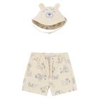 Younger Boys Ivory Shorts & Hat Set, 1, hi-res
