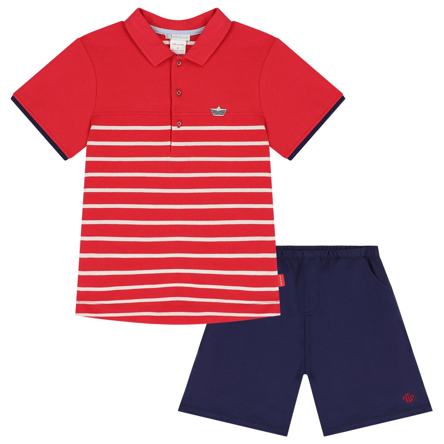Boys Red & Navy Blue Shorts Set, 1, hi-res
