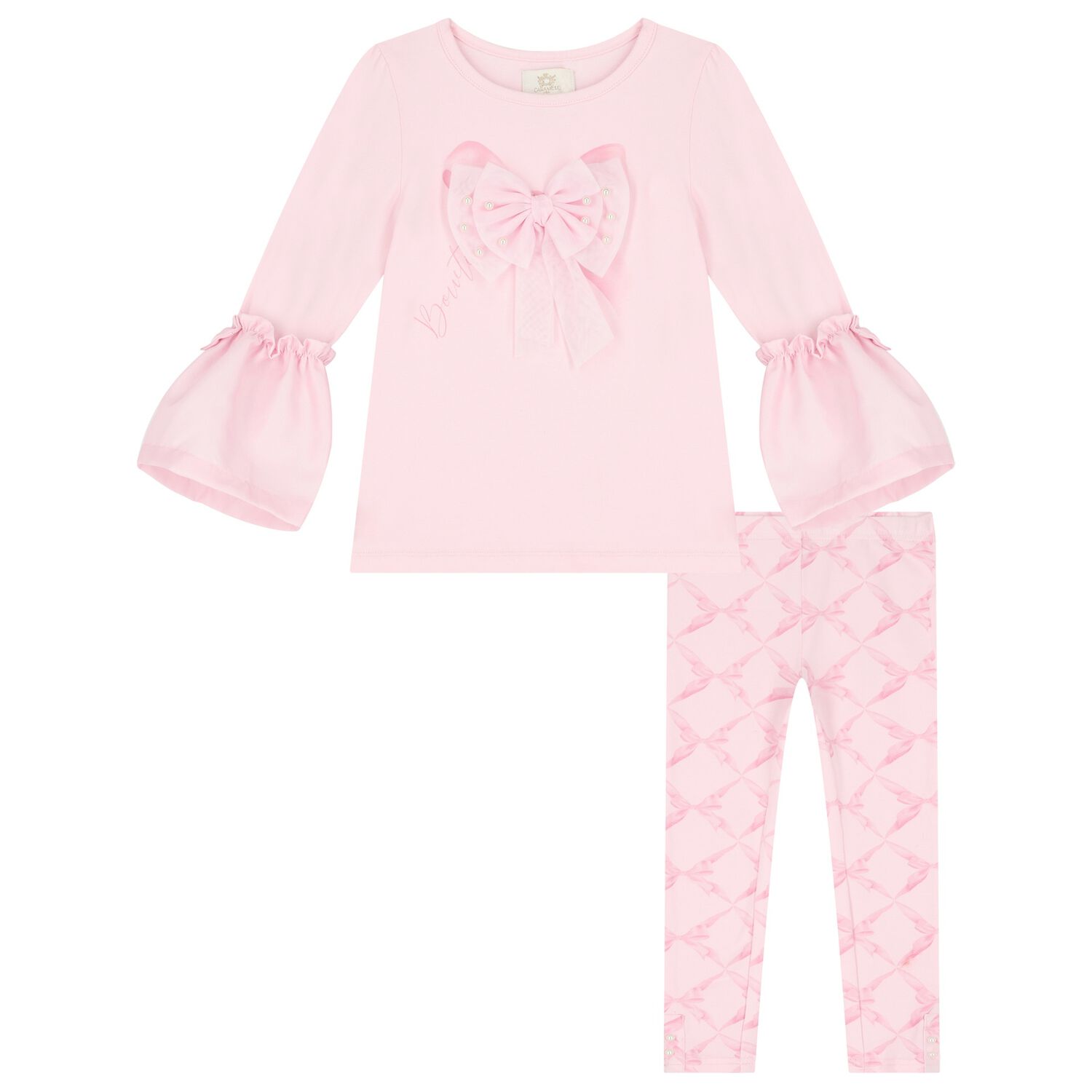 Girls Pink Bow Leggings Set, 1, hi-res image number null