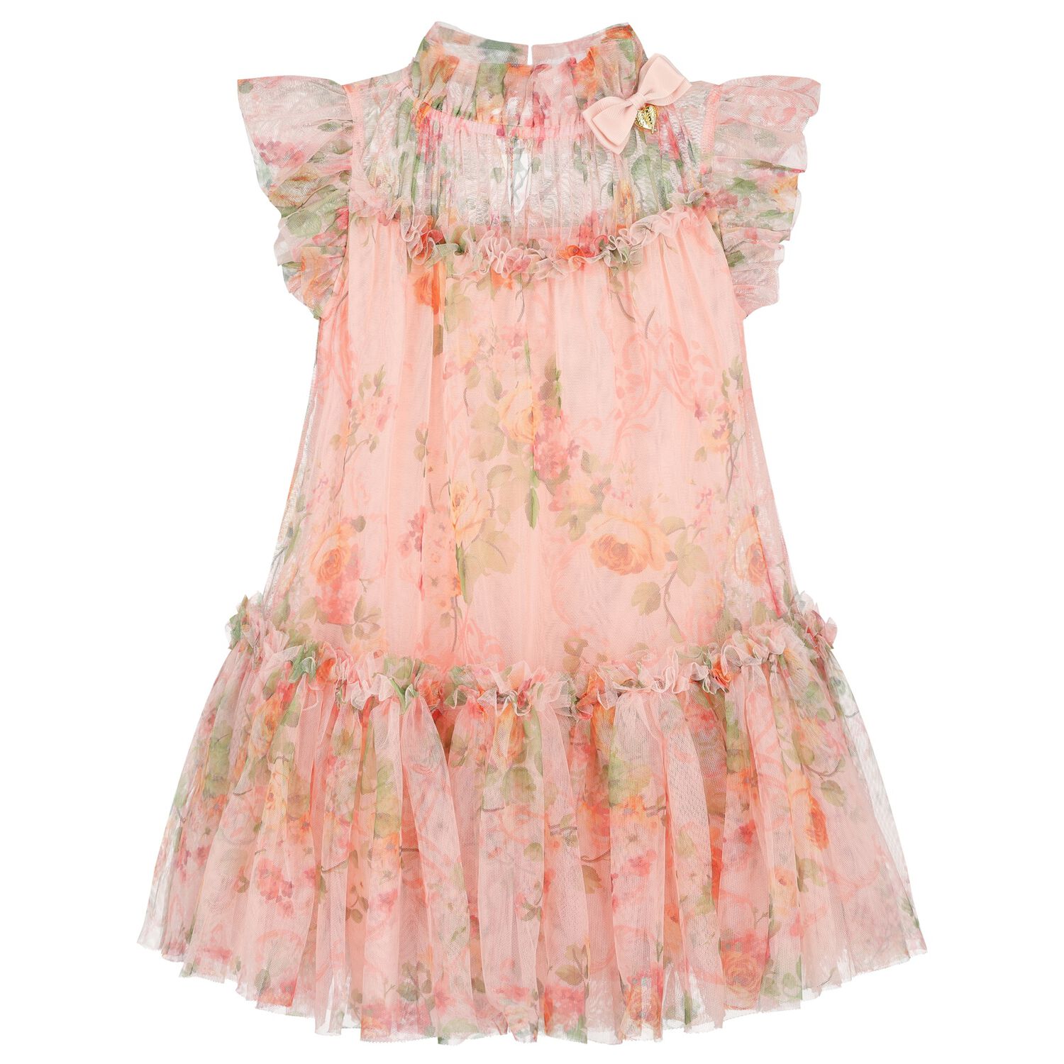 Girls Pink Rose Tulle Dress, 4, hi-res image number null