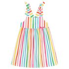 Girls Multi-Coloured Bow Striped Dress, 1, hi-res