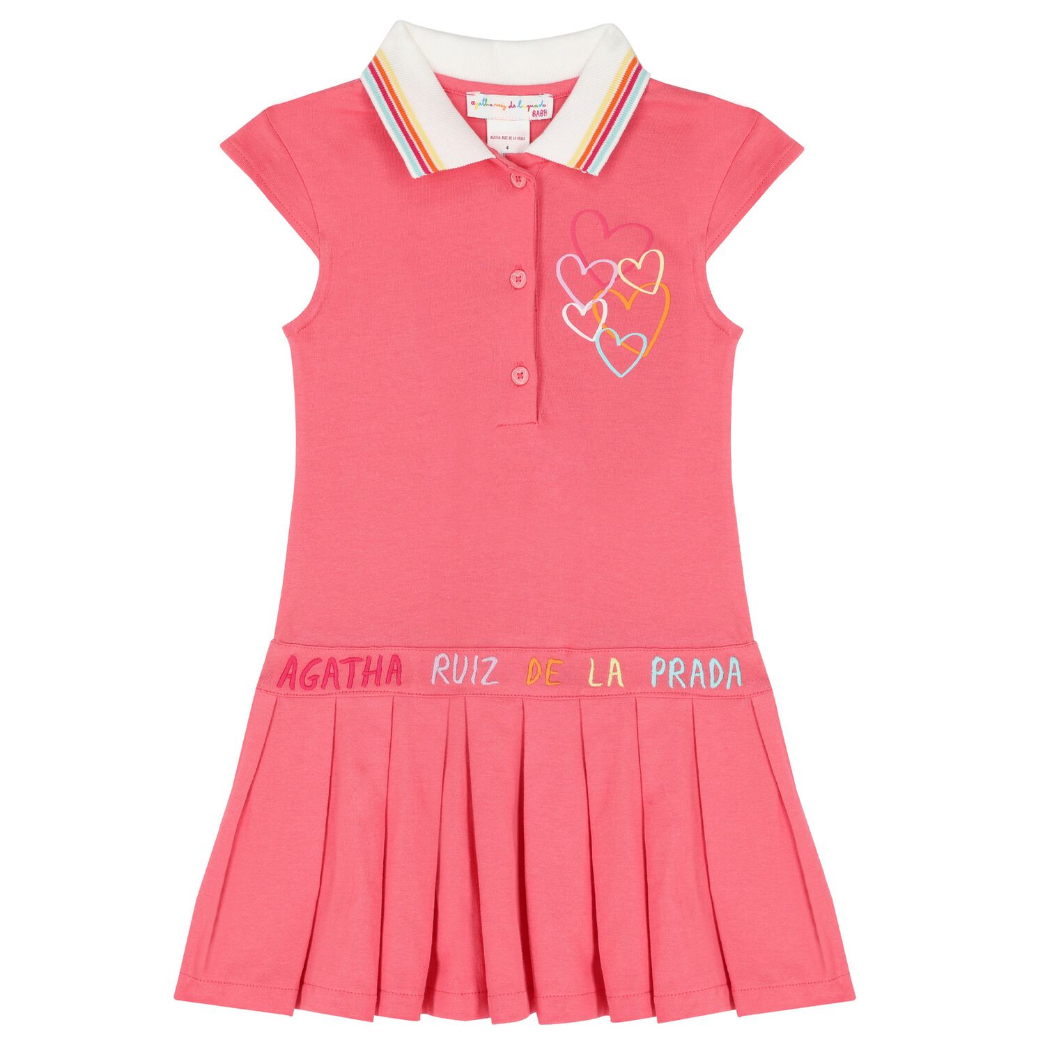 فستان بنات بالشعار بطبعه بولو باللون الوردى, 1, hi-res
