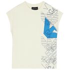 طثم أولاد شورت بالشعار باللون العاجي والأزرق, 1, hi-res