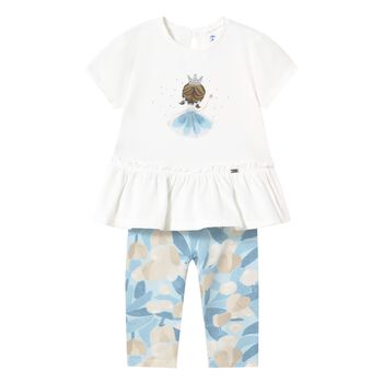Younger Girls Ivory & Blue Leggings Set