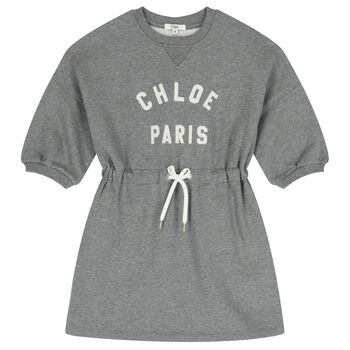 فستان سويت شيرت بنات بالشعار باللون الرمادي 