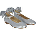 Girls Silver Bow Ballerina Shoes, 1, hi-res
