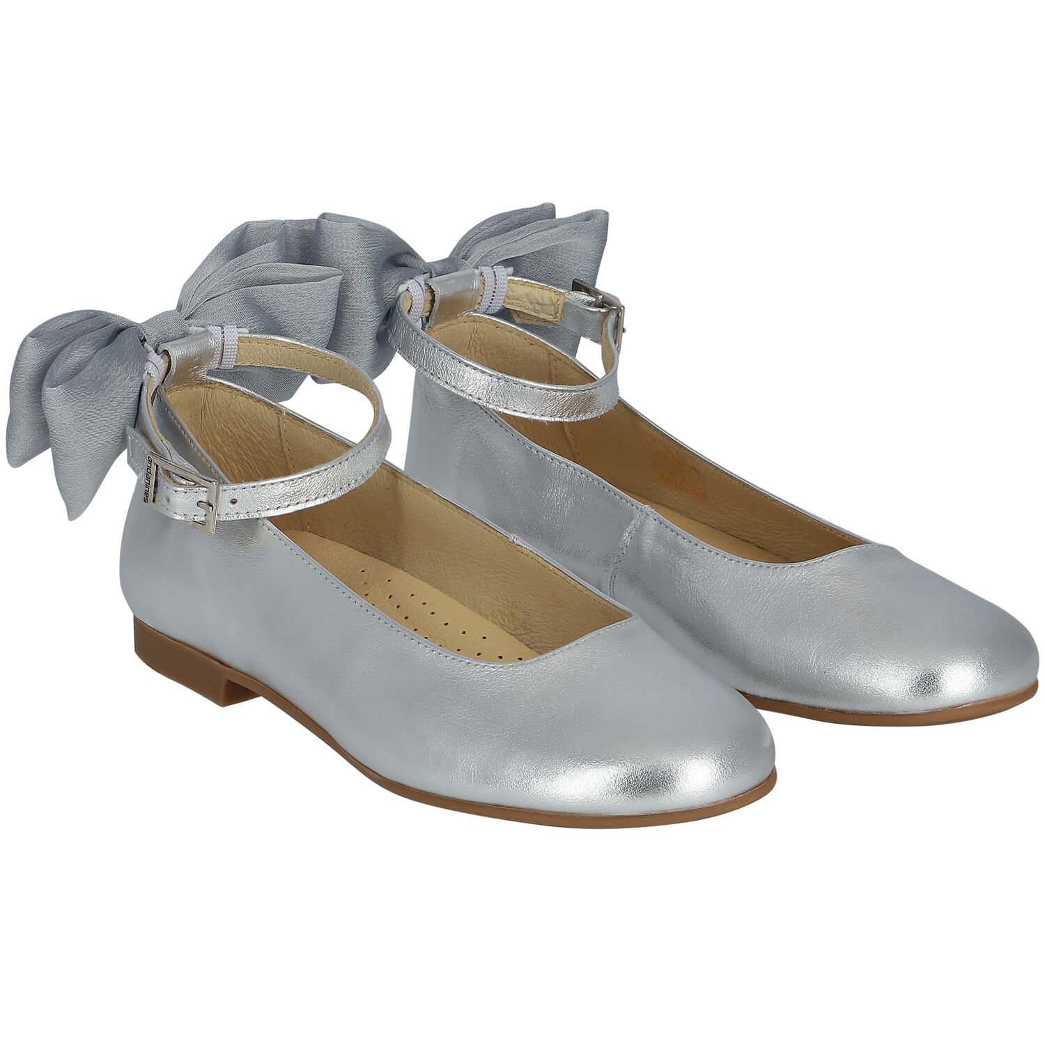 Girls Silver Bow Ballerina Shoes, 1, hi-res image number null