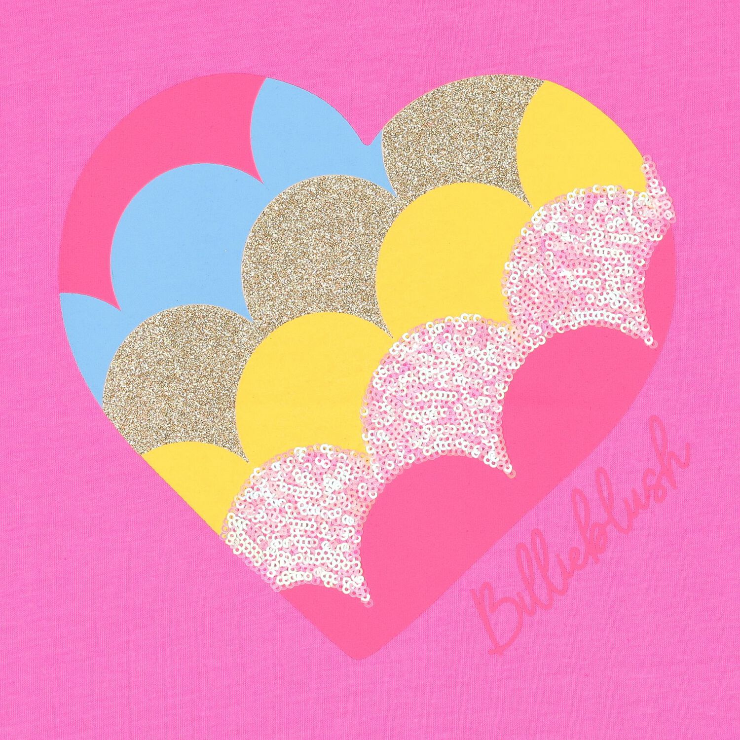 تي شيرت بنات بطبعة قلب مزين   بالترتر باللون الوردي, 1, hi-res