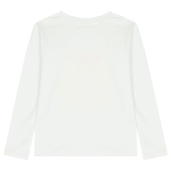 توب بنات بأكمام مطرز بطبعة القلب باللون الأبيض