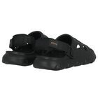 Boys Black Logo Sandals, 1, hi-res