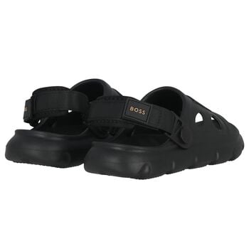 Boys Black Logo Sandals