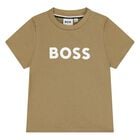 Younger Boys Mini Me Beige Logo T-Shirt, 5, hi-res