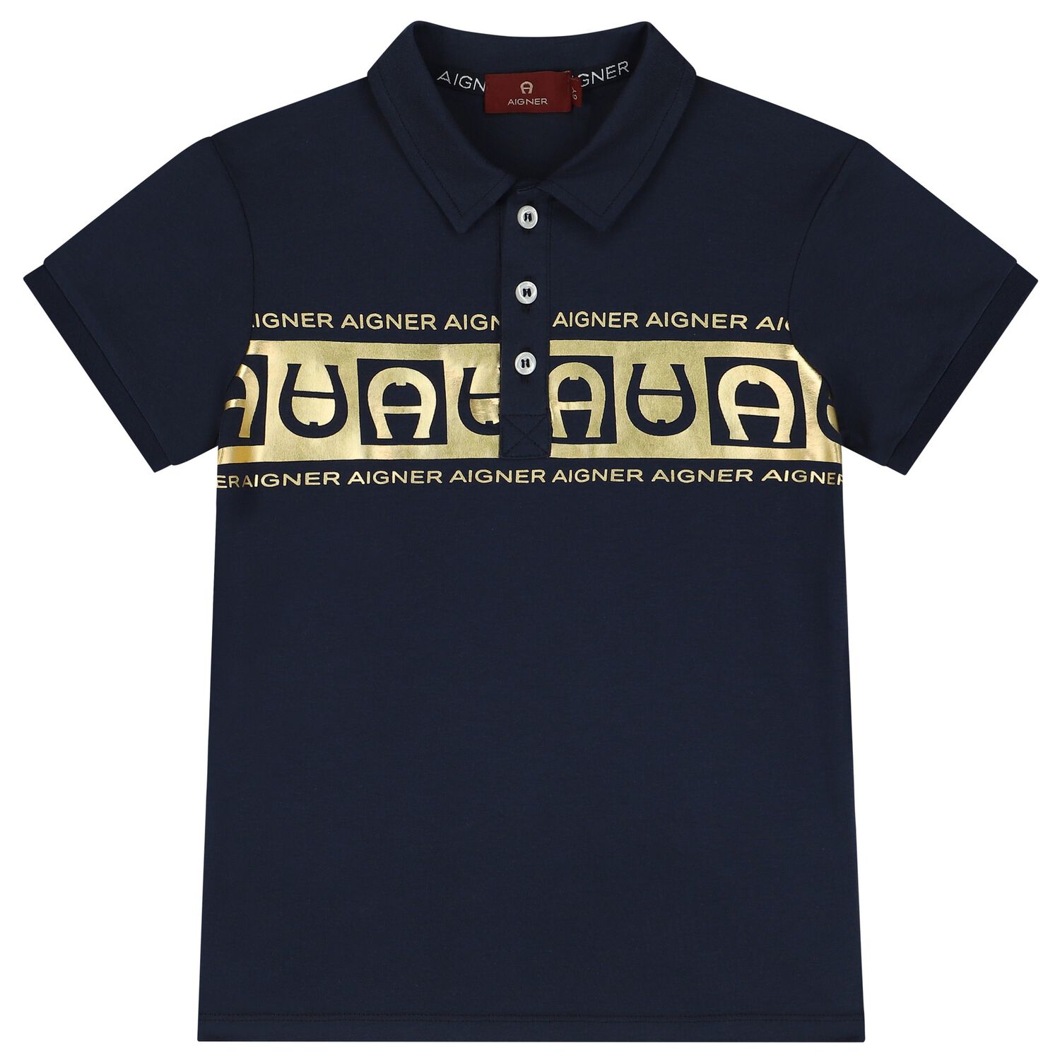 Boys Navy Blue & Gold Polo Shirt, 2, hi-res