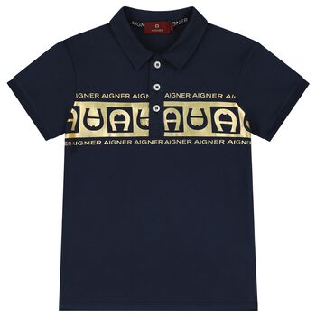 Boys Navy Blue & Gold Polo Shirt