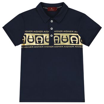 Boys Navy Blue & Gold Polo Shirt