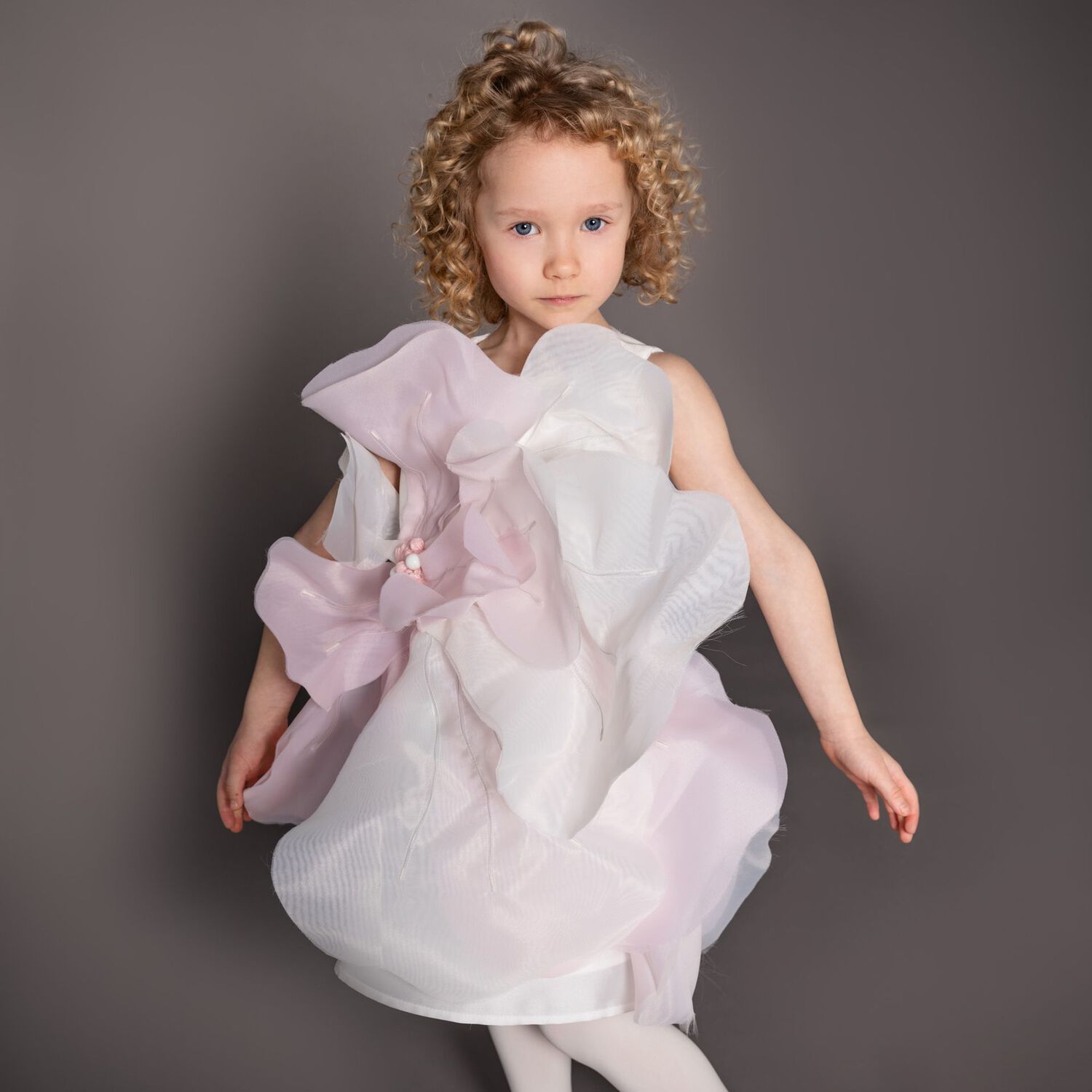 Girls White & Pink Logo Flower Dress, 1, hi-res image number null