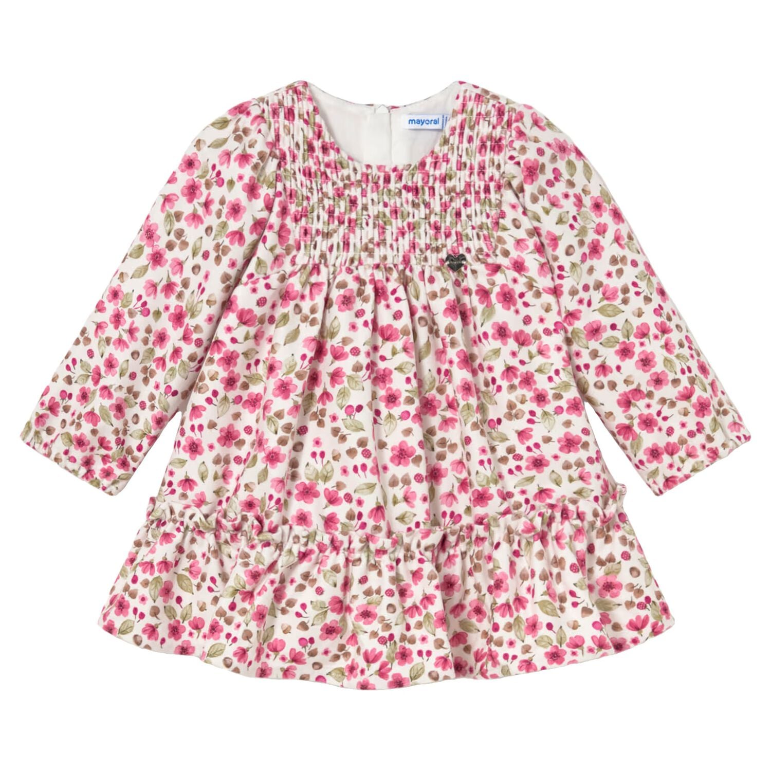 Younger Girls Ivory & Pink Floral Dress, 1, hi-res