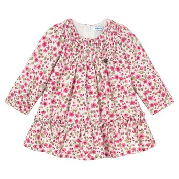 Younger Girls Ivory & Pink Floral Dress