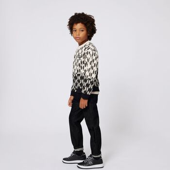 Boys Ivory & Black Logo Sweatshirt, 1 Boys Ivory & Black Logo Sweatshirt