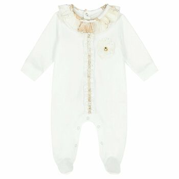 Baby Girls White & Beige Geo Map Babygrow