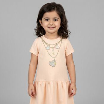 Younger Girls Pink Necklace Logo Dress