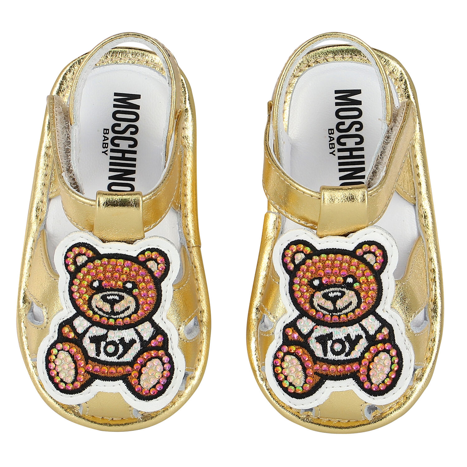 Gold Teddy Bear Logo Baby Sandals, 1, hi-res image number null