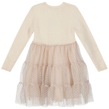 Girls Ivory Knitted Tulle Dress