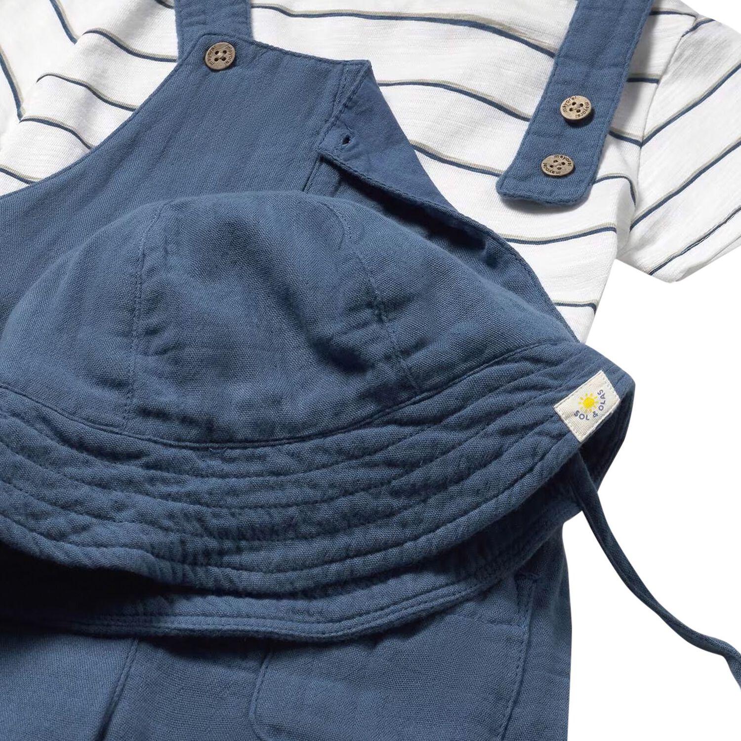 طقم دنغري وقبعة للأولاد الصغار (3 قطع), 1, hi-res