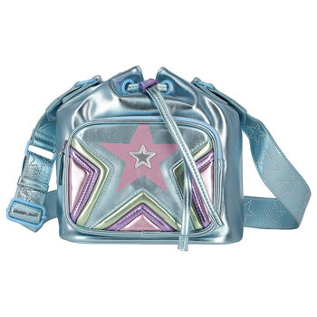 Girls Blue Metallic Faux Leather Handbag