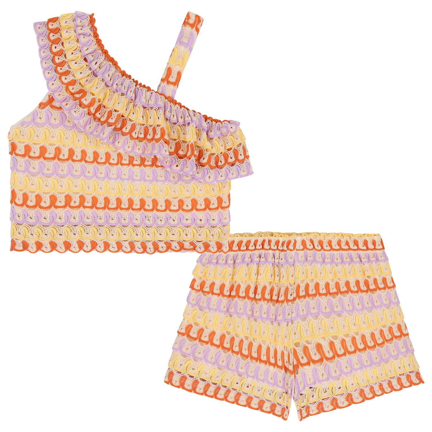 Girls Multi-Coloured Knitted Shorts Set, 1, hi-res