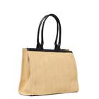 Girls Beige & Black Straw Tote Bag, 2, hi-res