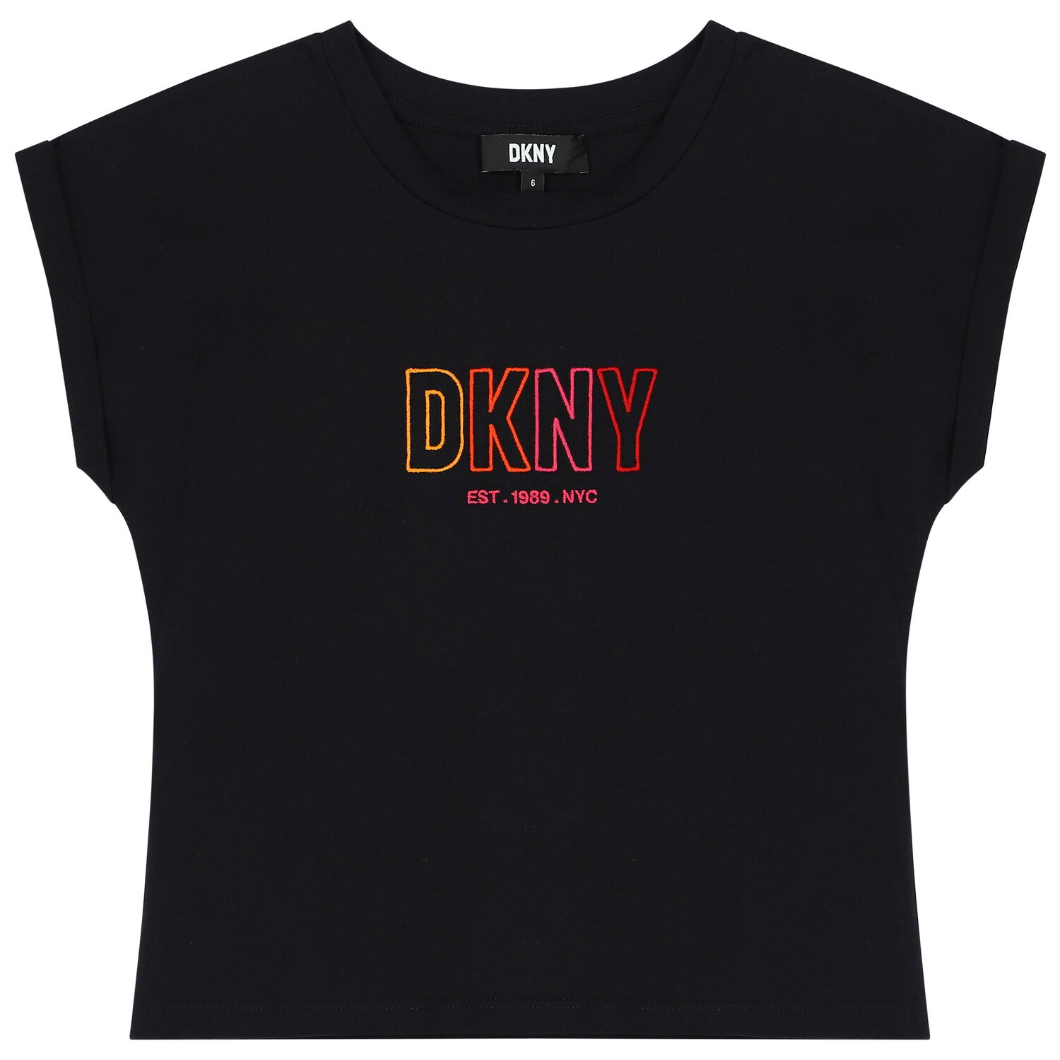 تيشيرت بالشعار باللون الأسود للبنات , 1, hi-res