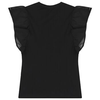 تي شيرت بنات بالشعار باللون الأسود