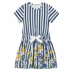 Girls Blue & White Striped Dress, 1, hi-res