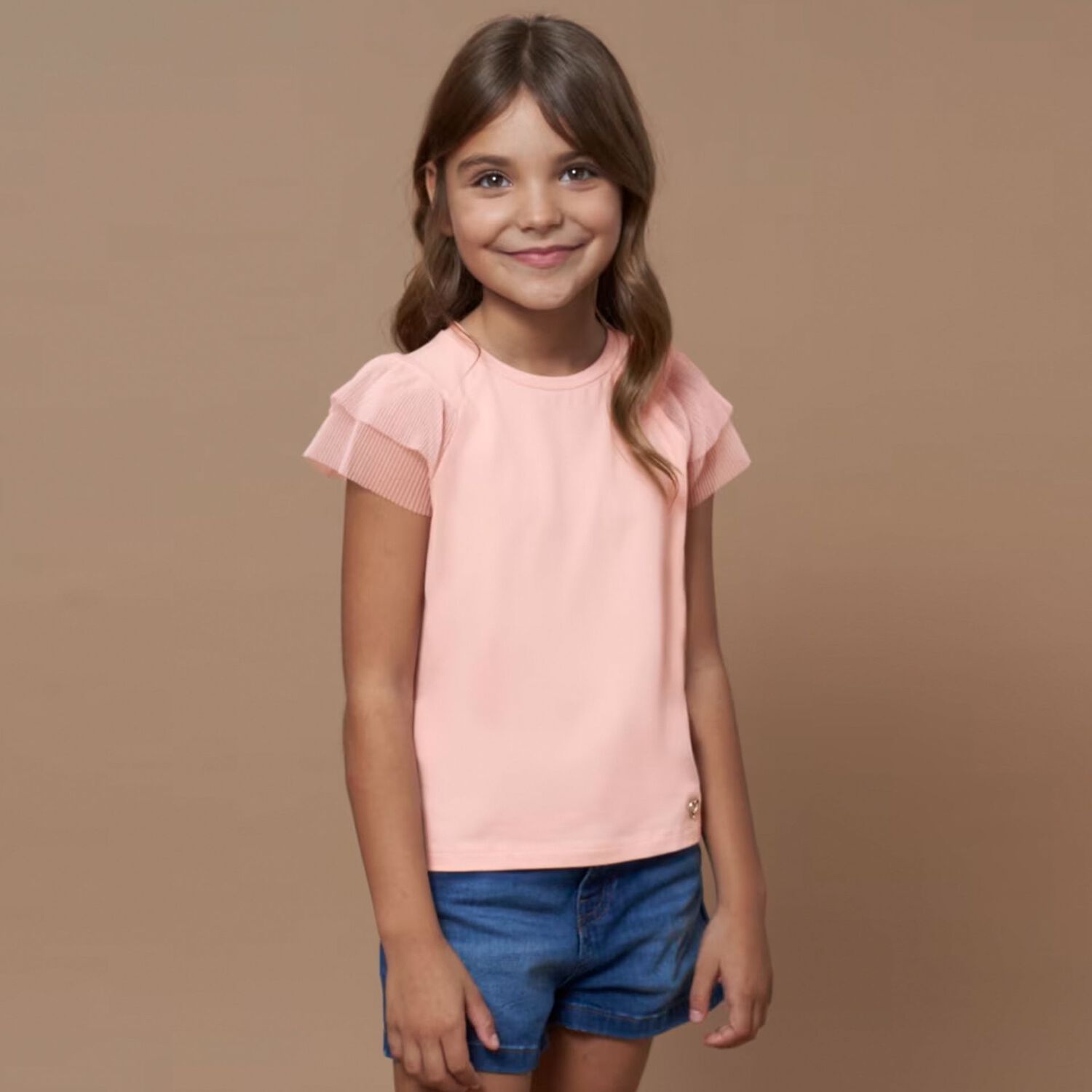 Girls Pink Tulle Sleeved Top, 1, hi-res